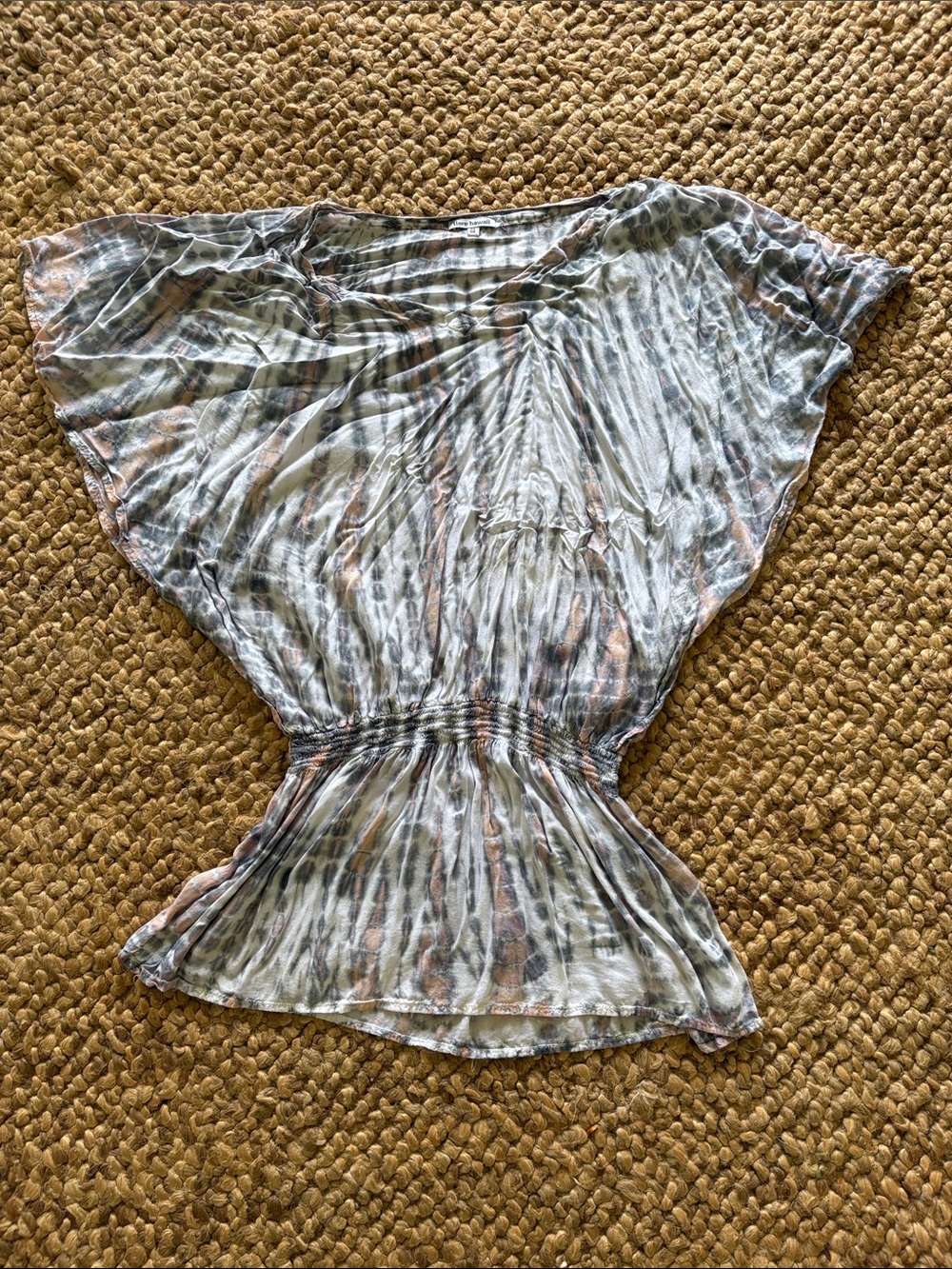 Tiare Hawaii Sheer Multi-Stripe Flutter Sleeve Blouse —Blue, Pink, Cream coverup